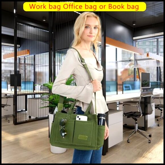 Large Canvas Tote Bag Crossbody Work Laptop Travel Purse Durable Versatile